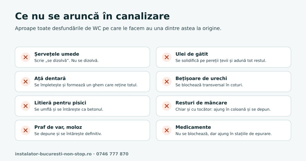 Lista lucrurilor care nu se aruncă în canalizare și motivul pentru fiecare